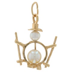Colgante de oro amarillo con perla cultivada Esquiador - 14k Abalorio Deporte de invierno Esquí