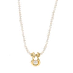Halskette aus Gelbgold mit Zuchtperlen- Slide-Anhänger 18" - 14k Perlenstrang