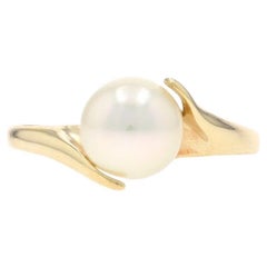 Yellow Gold Cultured Pearl Solitaire Bypass Ring - 10k