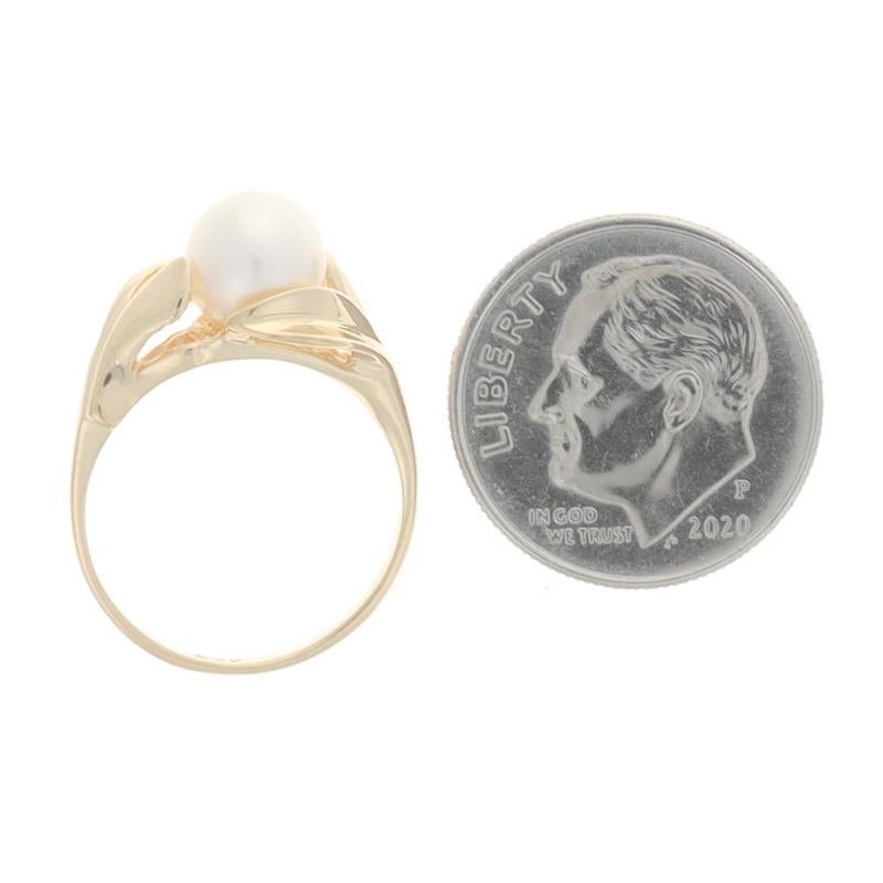 Yellow Gold Cultured Pearl Solitaire Bypass Ring - 14k Leaves For Sale 1