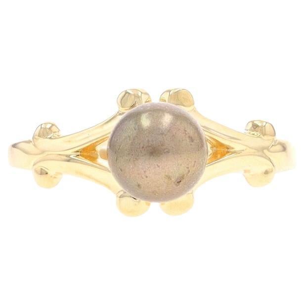 Anillo Solitario de Oro Amarillo con Perla Cultivada - 14k Teñido