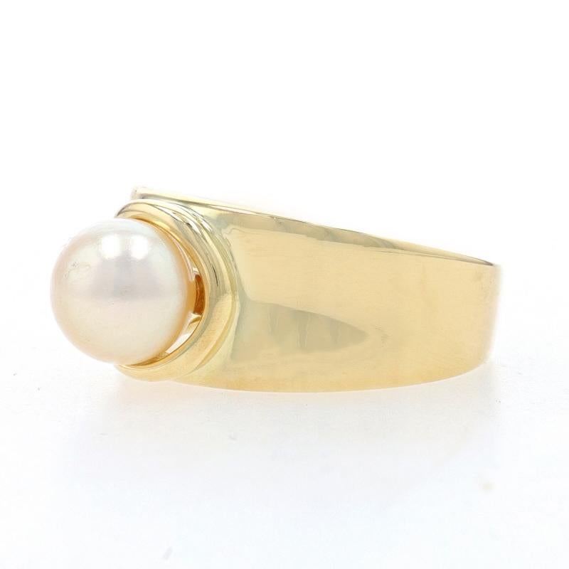Bead Yellow Gold Cultured Pearl Solitaire Ring - 14k For Sale