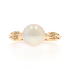 Yellow Gold Cultured Pearl Solitaire Ring 14k Scrollwork