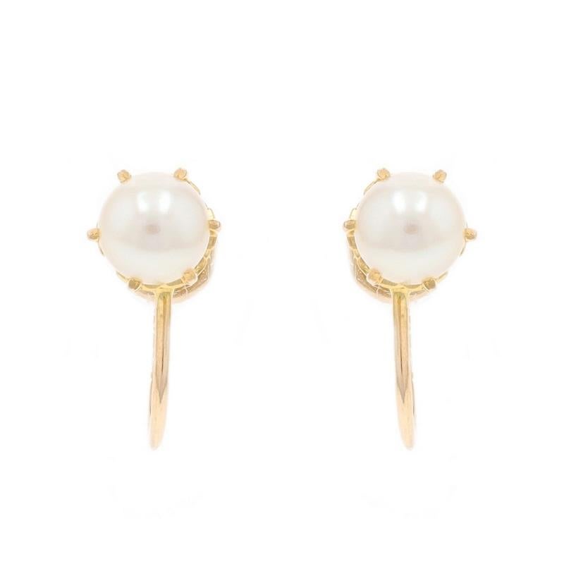 Metal Content: 10k Yellow Gold

Stone Information

Cultured Pearls
Color: White
Size: 5.5mm

Style: Stud
Fastening Type: Non-Pierced Screw-On Closures

Measurements

Tall: 9/16