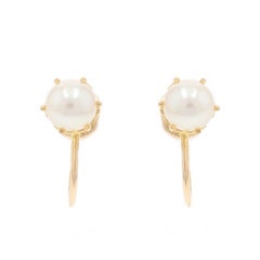 Yellow Gold Cultured Pearl Stud Earrings - 10k Non-Pierced Screw-Ons