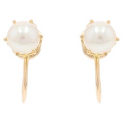 Yellow Gold Cultured Pearl Stud Earrings - 10k Non-Pierced Screw-Ons