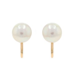 Yellow Gold Cultured Pearl Stud Earrings - 14k Non-Pierced Screw-Ons