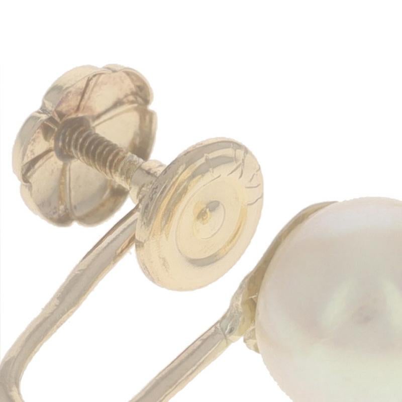 Bead Yellow Gold Cultured Pearl Stud Earrings - 14k Non-Pierced Screw-Ons For Sale