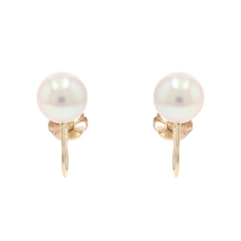 Yellow Gold Cultured Pearl Stud Earrings - 14k Non-Pierced Screw-Ons