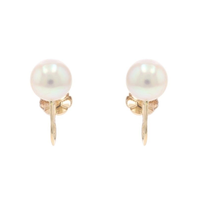 Yellow Gold Cultured Pearl Stud Earrings - 14k Non-Pierced Screw-Ons