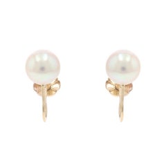 Yellow Gold Cultured Pearl Stud Earrings - 14k Non-Pierced Screw-Ons