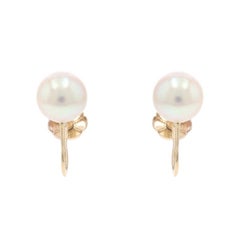 Yellow Gold Cultured Pearl Stud Earrings - 14k Non-Pierced Screw-Ons