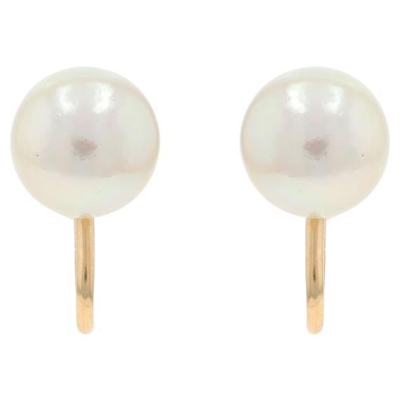Yellow Gold Cultured Pearl Stud Earrings - 14k Non-Pierced Screw-Ons