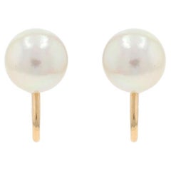 Yellow Gold Cultured Pearl Stud Earrings - 14k Non-Pierced Screw-Ons