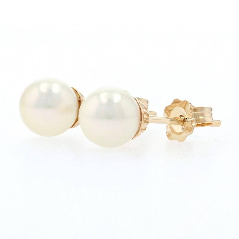 Bead Yellow Gold Cultured Pearl Stud Earrings, 14k Pierced For Sale
