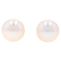 Yellow Gold Cultured Pearl Stud Earrings - 14k Pierced 8.5mm - 9mm
