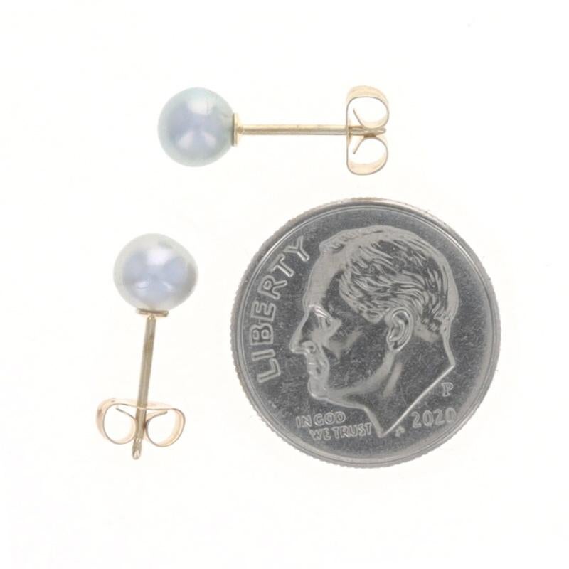 Yellow Gold Cultured Pearl Stud Earrings - 14k Pierced In Excellent Condition For Sale In Greensboro, NC