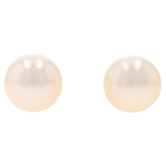 Yellow Gold Cultured Pearl Stud Earrings - 14k Pierced For Sale