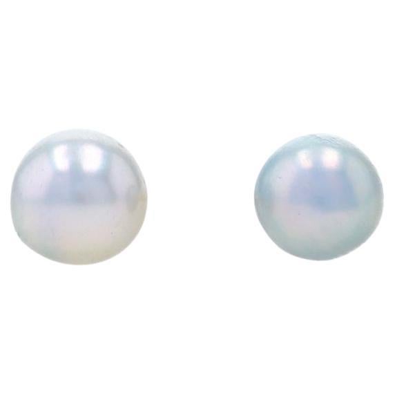 Yellow Gold Cultured Pearl Stud Earrings - 14k Pierced For Sale