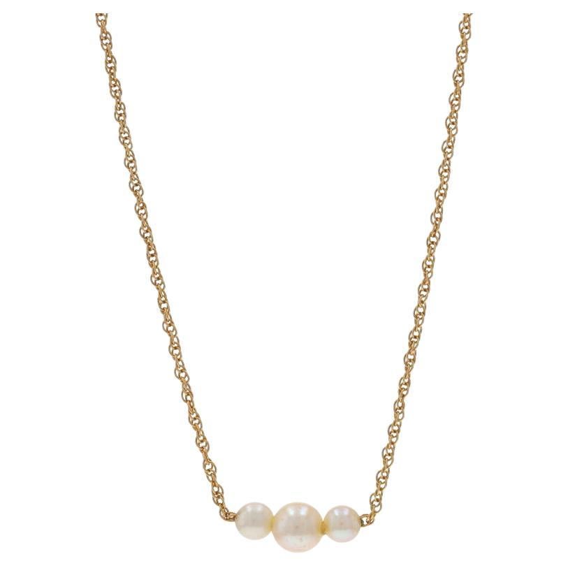 Yellow Gold Cultured Pearl Three-Stone Necklace 17 1/2" - 14k