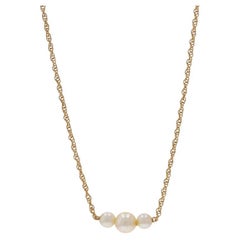 Yellow Gold Cultured Pearl Three-Stone Necklace 17 1/2" - 14k