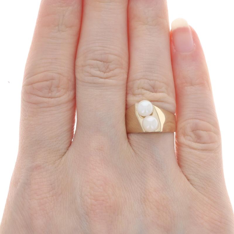 Perle Bague à deux pierres en or jaune et perles de culture - 10 carats en vente
