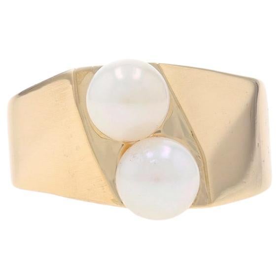 Yellow Gold Cultured Pearl Two-Stone Ring - 10k