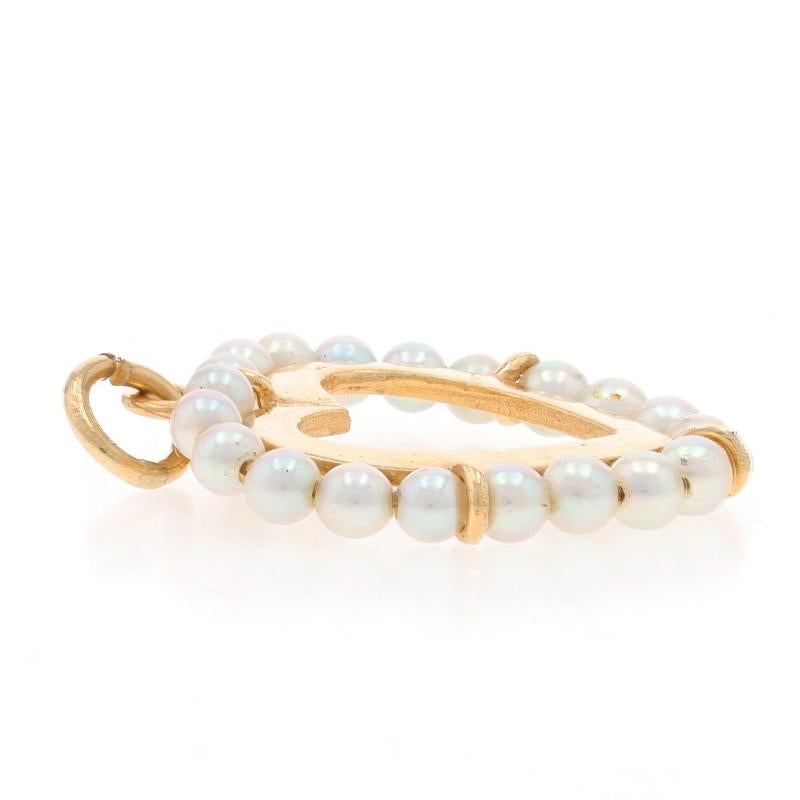 Bead Yellow Gold Cultured Pearl Vintage Heart Pendant - 14k Love Wreath