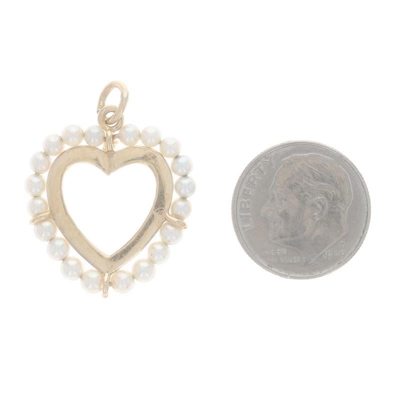 Yellow Gold Cultured Pearl Vintage Heart Pendant - 14k Love Wreath In Excellent Condition In Greensboro, NC