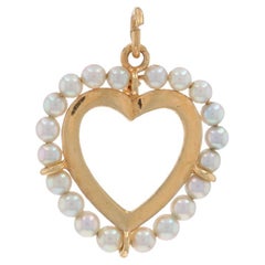 Yellow Gold Cultured Pearl Vintage Heart Pendant - 14k Love Wreath