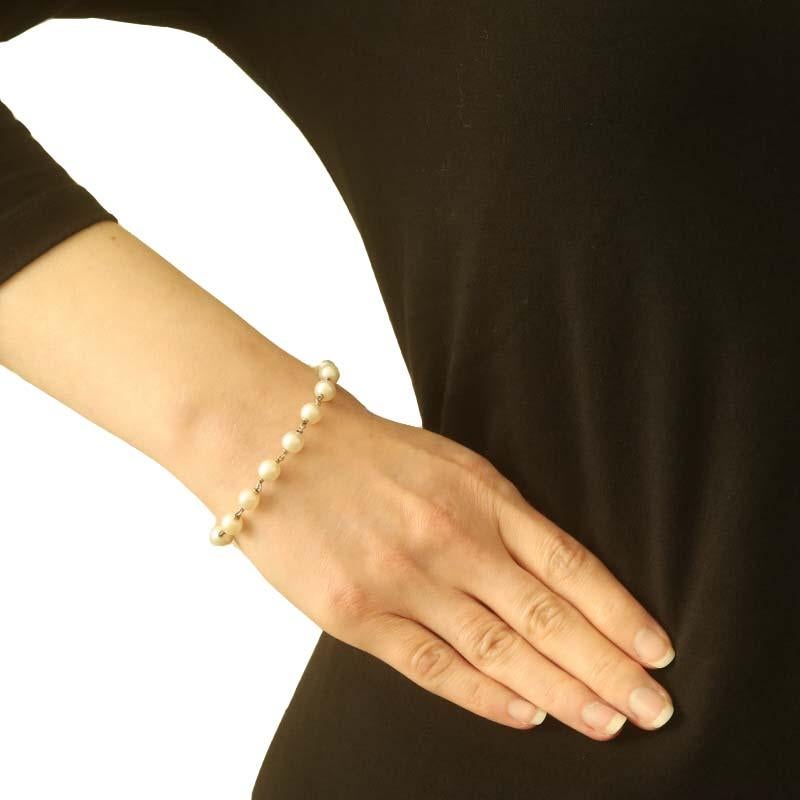 Perle Bracelet à maillons vintage en or jaune et perles de culture 7 1/4
