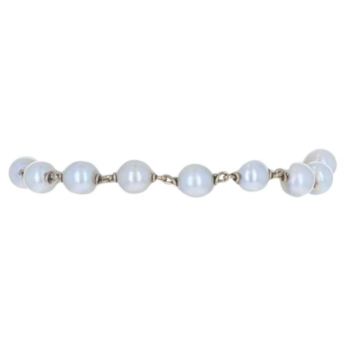 Yellow Gold Cultured Pearl Vintage Link Bracelet 7 1/4" - 14k
