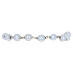 Yellow Gold Cultured Pearl Vintage Link Bracelet 7 1/4" - 14k