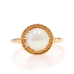 Anillo Solitario Vintage de Oro Amarillo con Perla Cultivada - 10k
