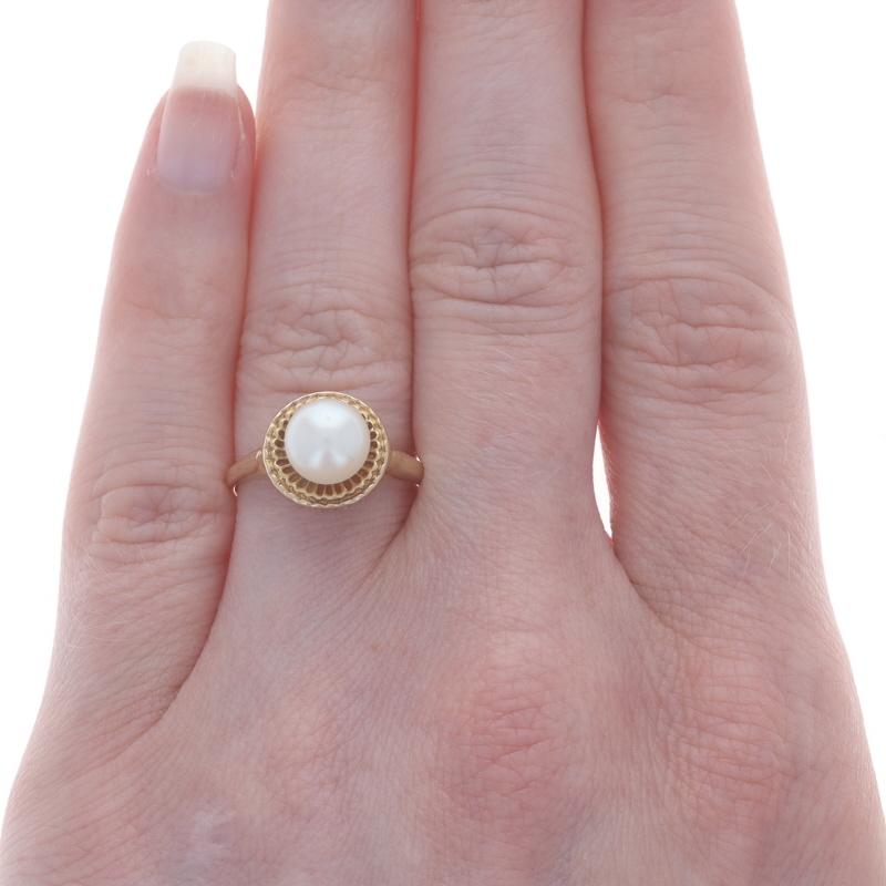 Perlina Anello solitario vintage con perla coltivata in oro giallo - 10k in vendita