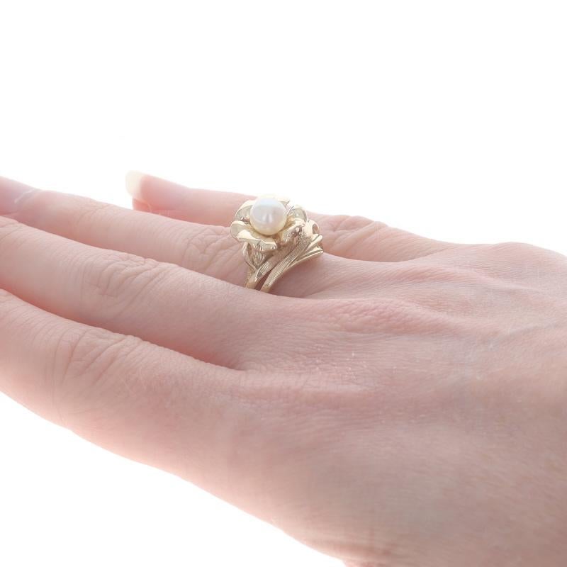 Gelbgold Zuchtperlen Vintage Solitär Ring - 14k Blume Damen im Angebot