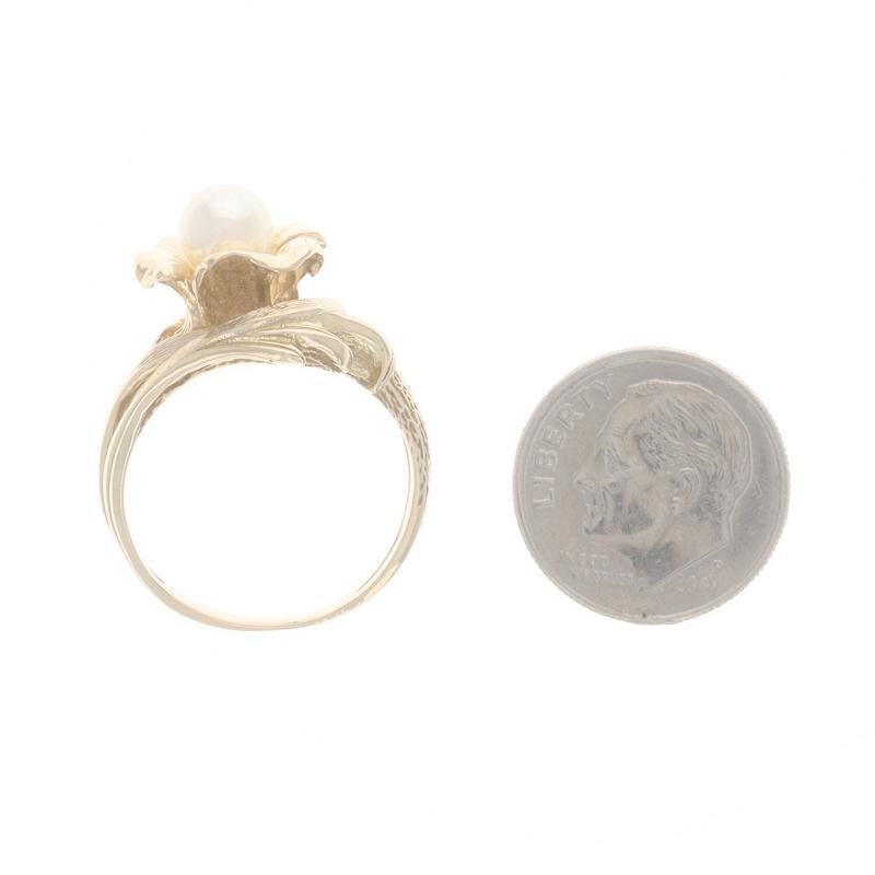 Gelbgold Zuchtperlen Vintage Solitär Ring - 14k Blume im Angebot 1
