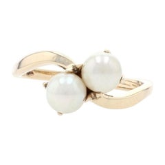 Yellow Gold Cultured Pearl Vintage Two-Stone Bypass Ring, 10k