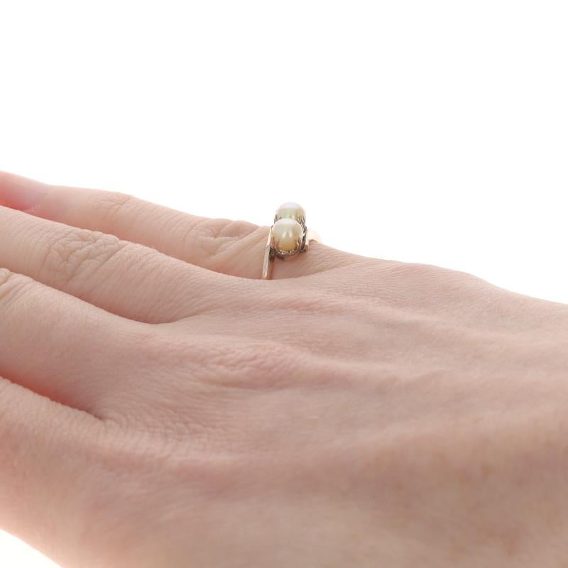 Women's Yellow Gold Cultured Pearl Vintage Two-Stone Bypass Ring - 10k