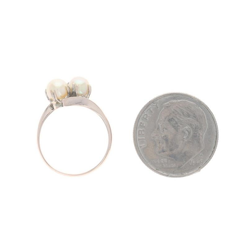 Yellow Gold Cultured Pearl Vintage Two-Stone Bypass Ring - 10k 1