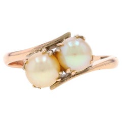 Anello Bypass a due pietre in oro giallo con perle coltivate vintage - 10k
