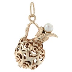 Yellow Gold Cultured Pearl Water Pitcher Charm, 14k Hydria Drink Vessel Pendant