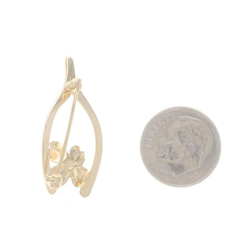 Bead Yellow Gold Cultured Pearl Wishbone & Dogwood Flower Brooch - 14k Good Luck Pin For Sale