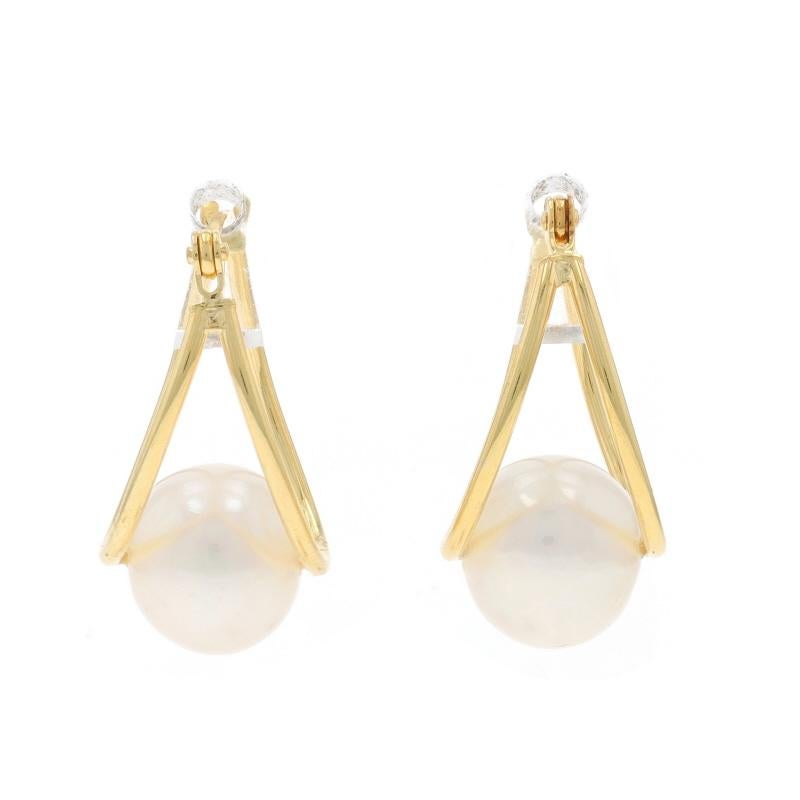 Bead Yellow Gold Cultured Pearls Split Hoop Earrings 14k Pierced For Sale