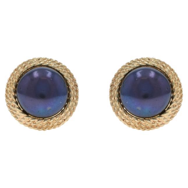 Yellow Gold Cultured Pearls Stud Earrings - 14k Pierced Treated