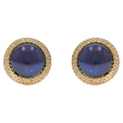 Yellow Gold Cultured Pearls Stud Earrings - 14k Pierced Treated