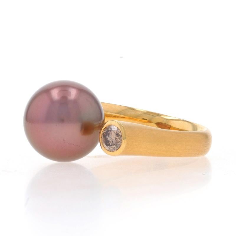 Bead Yellow Gold Cultured Tahitian Pearl Diamond Negative Space Ring 18k.23ct Sz6 1/2 For Sale