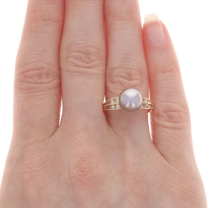 Anillo de Oro Amarillo Perla Cultivada de Tahití y Diamante - 14k .10ctw Cuenta en venta