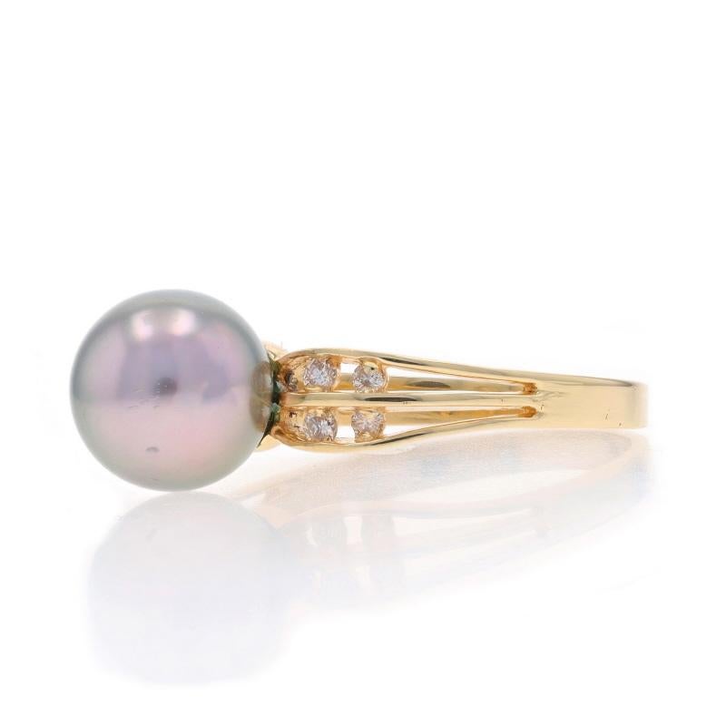 Anillo de Oro Amarillo Perla Cultivada de Tahití y Diamante - 14k .10ctw en Excelente estado para la venta en Greensboro, NC