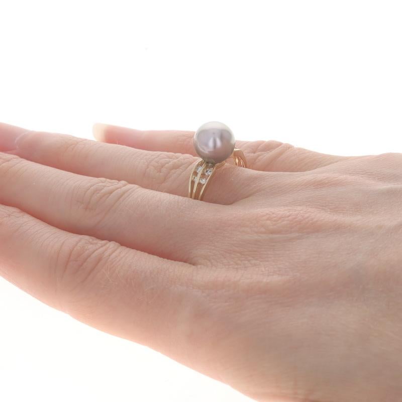 De las mujeres Anillo de Oro Amarillo Perla Cultivada de Tahití y Diamante - 14k .10ctw en venta
